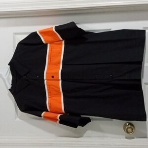 Harley-Davidson Black/Orange Short Sleeve Button Up Shop Shirt Mens XXL